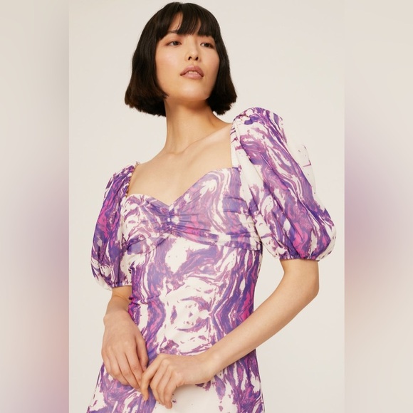 SLATE & WILLOW x ANTHROPOLOGIE Purple Swirl Mini Dress With Puff Sleeves Size XL - Picture 5 of 12